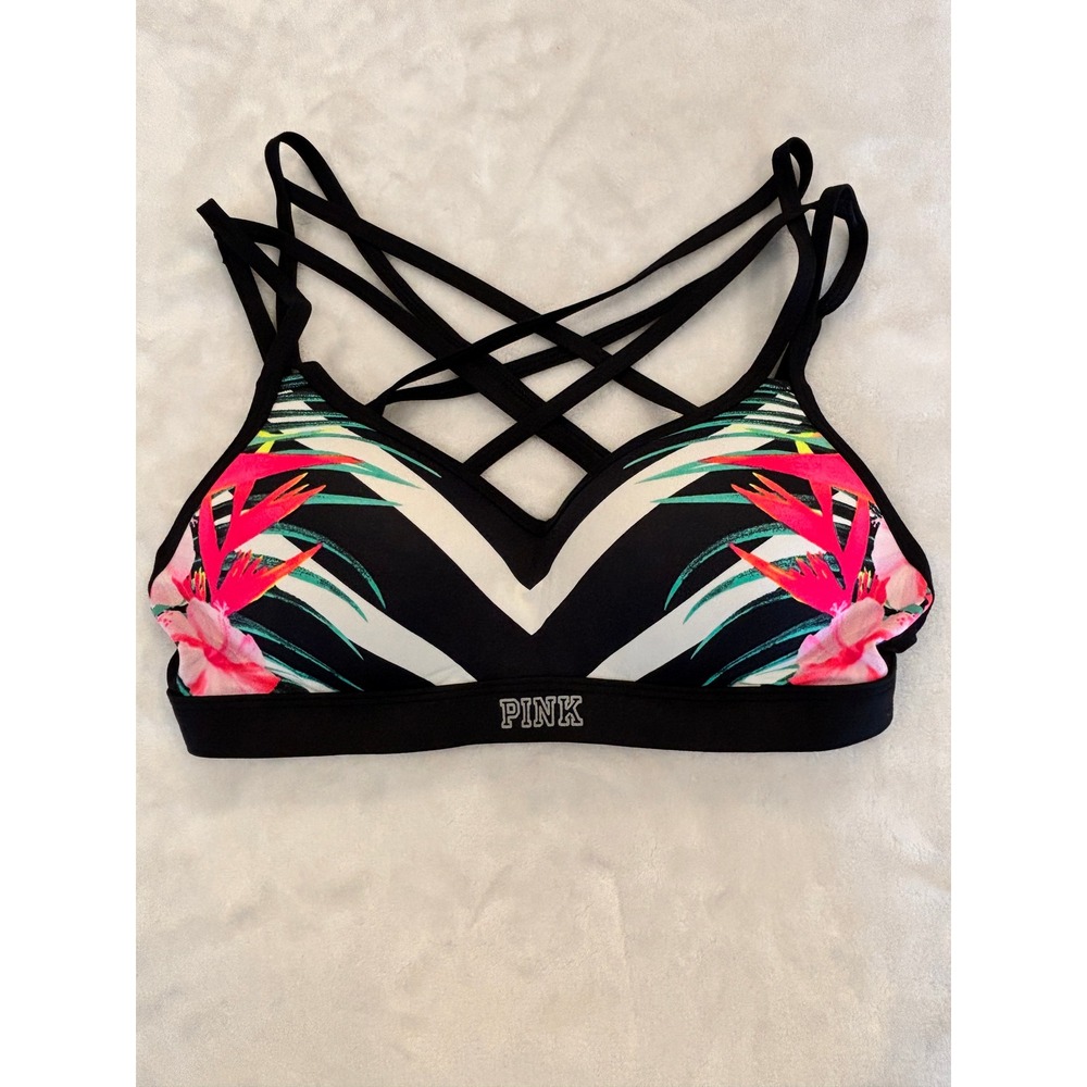 Pink Victoria's Secret Ultimate Push Up Sports Bra Tropical Strappy Small B75